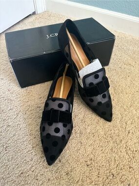 J.Crew Polka Dot Mesh Flat with Velvet Bow